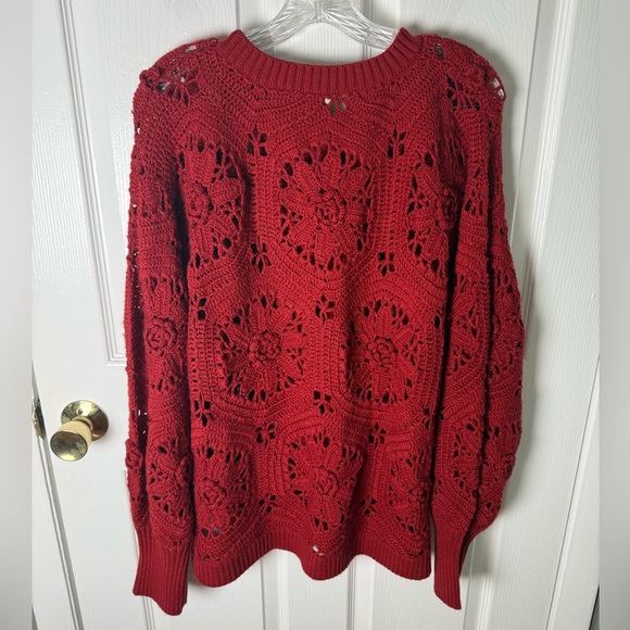 Farm Rio Red Crochet Flower Knit Cardigan XL - Picture 5 of 7